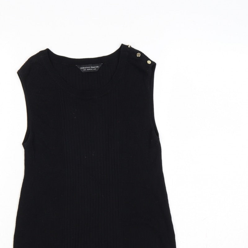 Dorothy Perkins Women Black UK 12 Ribbed Sleeveless Knit Vest