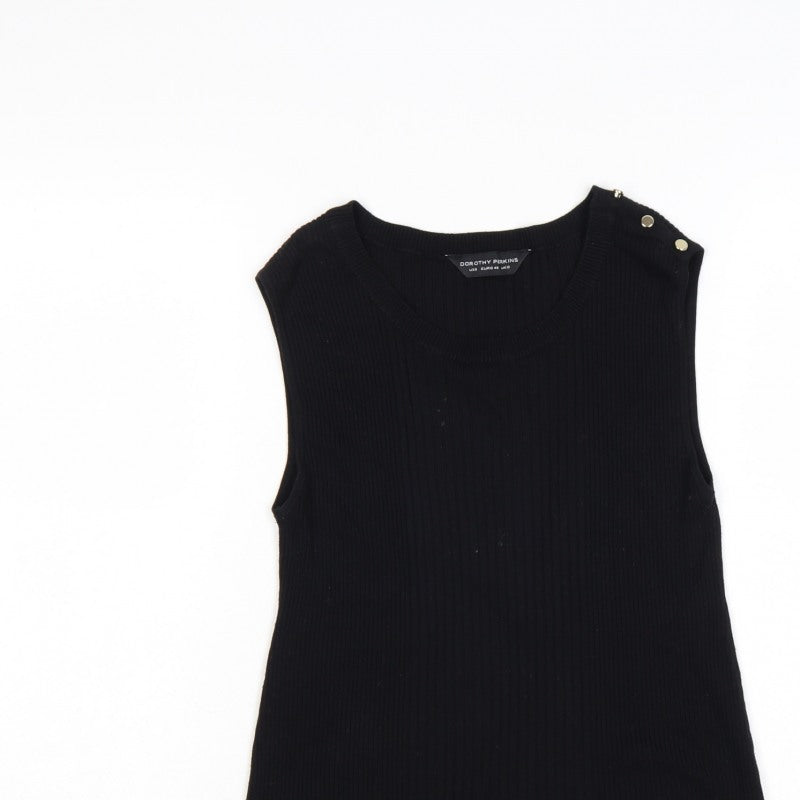 Dorothy Perkins Women Black UK 12 Ribbed Sleeveless Knit Vest