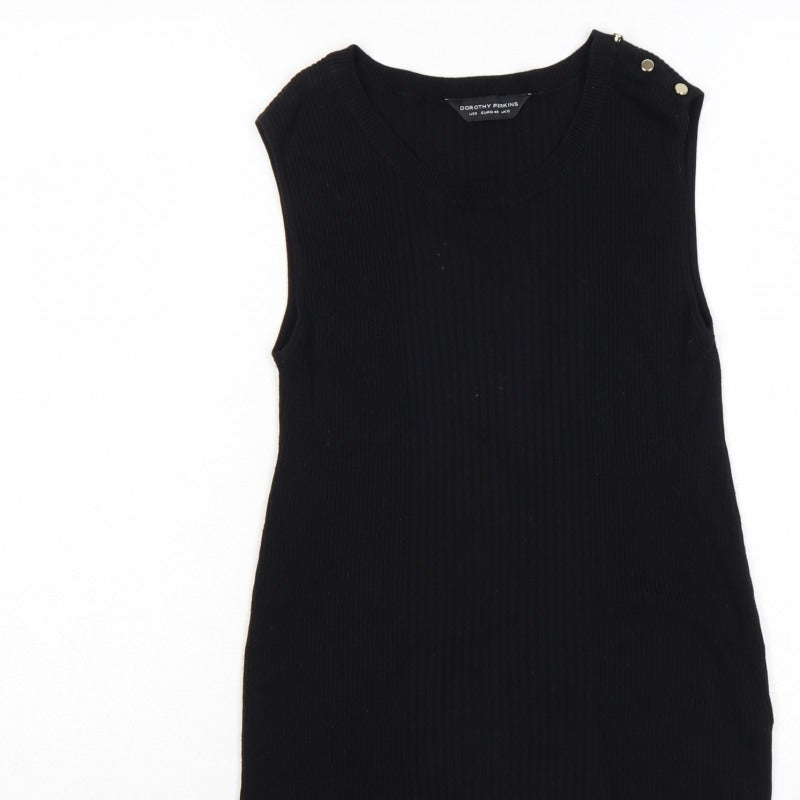 Dorothy Perkins Women Black UK 12 Ribbed Sleeveless Knit Vest