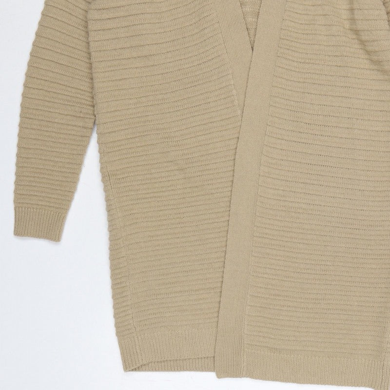 Amara Reya Women Beige M Open Knit Longline Cardigan V-Neck