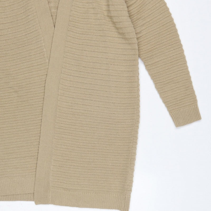 Amara Reya Women Beige M Open Knit Longline Cardigan V-Neck