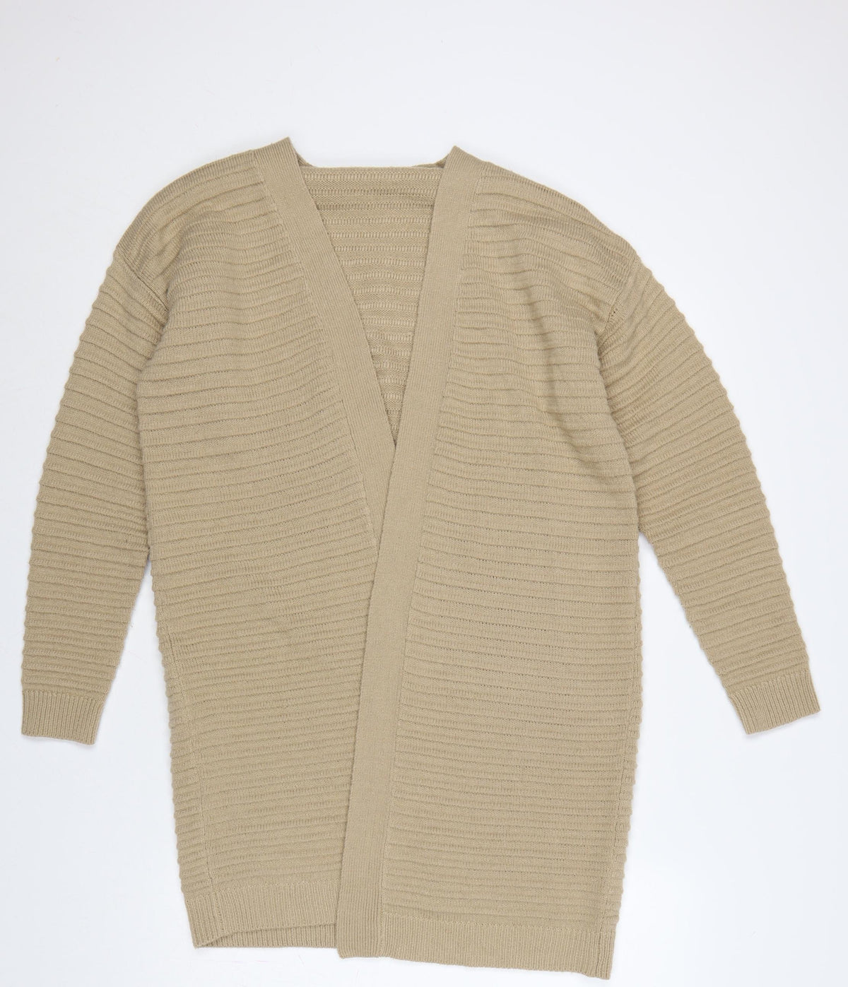 Amara Reya Women Beige M Open Knit Longline Cardigan V-Neck
