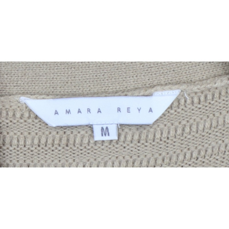 Amara Reya Women Beige M Open Knit Longline Cardigan V-Neck