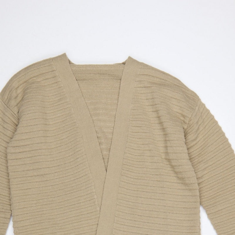 Amara Reya Women Beige M Open Knit Longline Cardigan V-Neck
