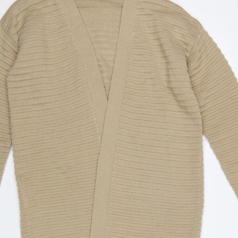 Amara Reya Women Beige M Open Knit Longline Cardigan V-Neck