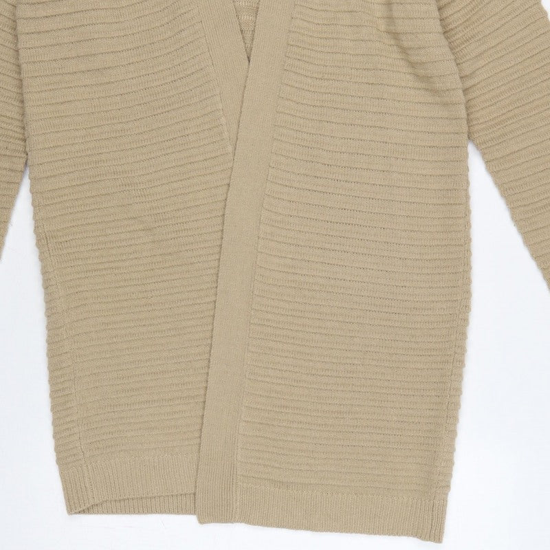 Amara Reya Women Beige M Open Knit Longline Cardigan V-Neck