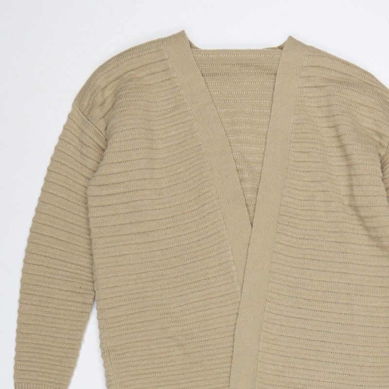 Amara Reya Women Beige M Open Knit Longline Cardigan V-Neck