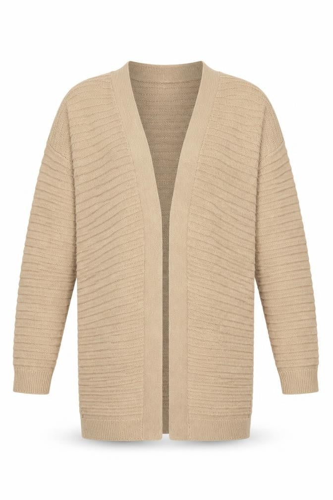 Amara Reya Women Beige M Open Knit Longline Cardigan V-Neck