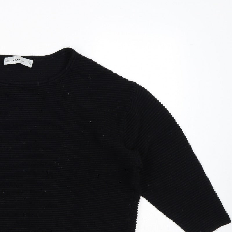Zara Women Black S Rib Knit Dolman 3/4 Sleeve Pullover Jumper