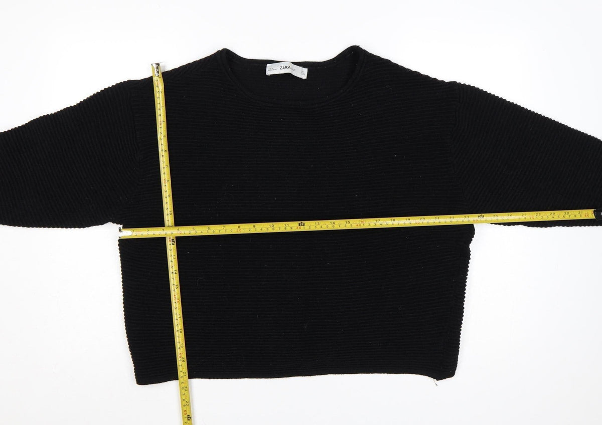 Zara Women Black S Rib Knit Dolman 3/4 Sleeve Pullover Jumper
