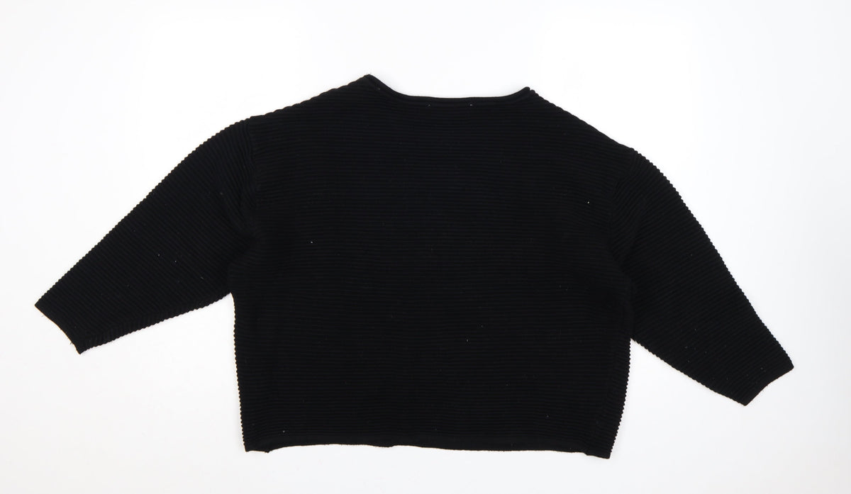 Zara Women Black S Rib Knit Dolman 3/4 Sleeve Pullover Jumper