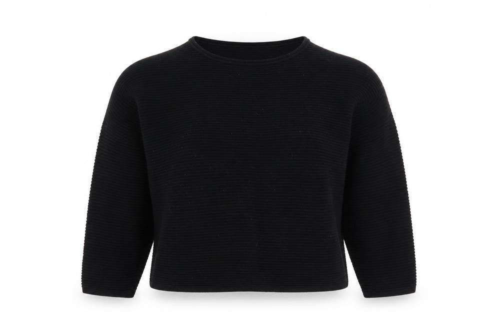 Zara Women Black S Rib Knit Dolman 3/4 Sleeve Pullover Jumper