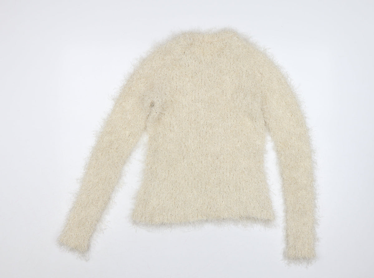 ARKET Women Ivory Fluffy Knit Jumper UK 12 EU M Long Sleeve