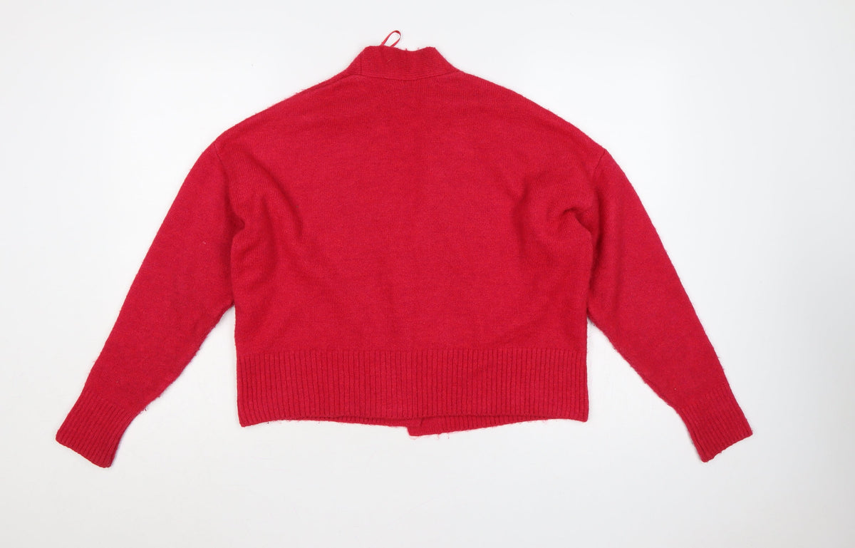 New Look Women Red Open Knit Cardigan Size S Long Sleeve