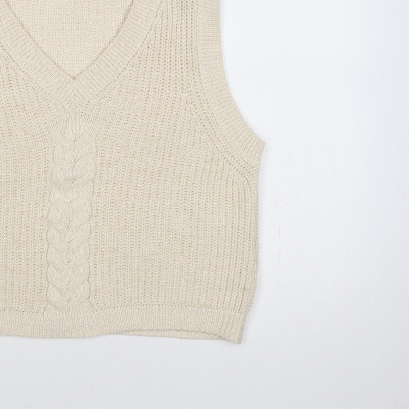 La Fée Maraboutée Women Ivory M Cable-Knit V-Neck Sleeveless Vest