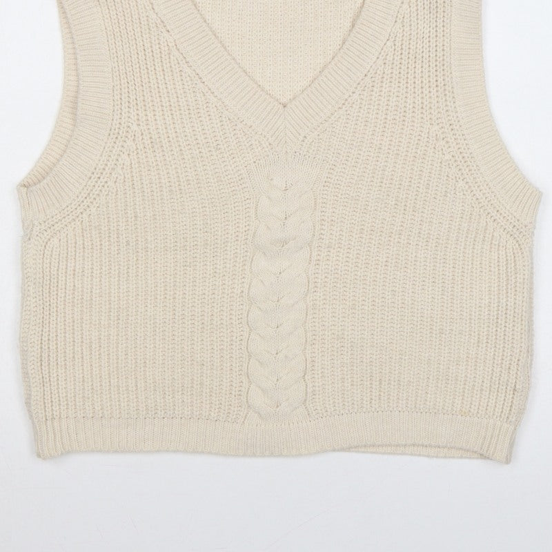 La Fée Maraboutée Women Ivory M Cable-Knit V-Neck Sleeveless Vest