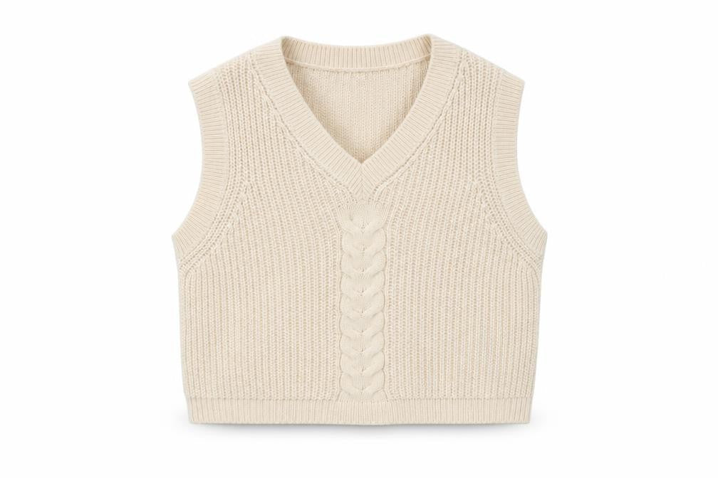 La Fée Maraboutée Women Ivory M Cable-Knit V-Neck Sleeveless Vest