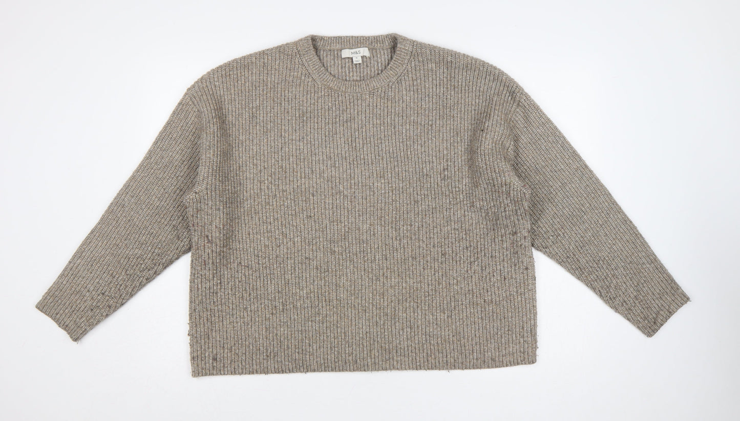 Marks and Spencer Women Beige XL Rib Knit Crew Neck Pullover Jumper