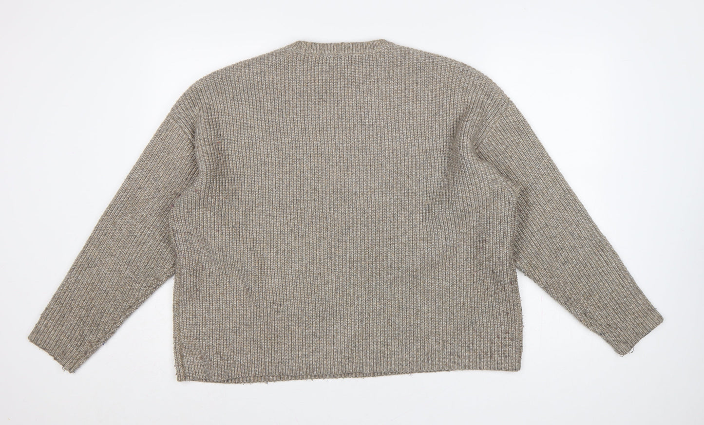 Marks and Spencer Women Beige XL Rib Knit Crew Neck Pullover Jumper