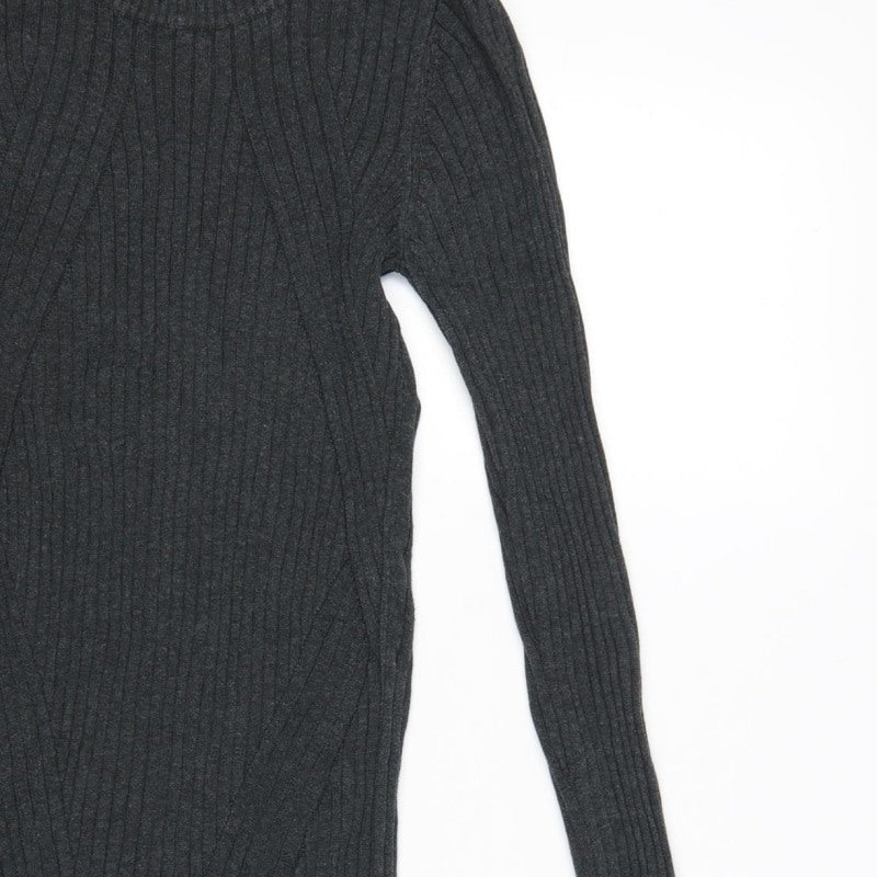 New Look Women Grey Size 10 Rib Knit Midi Jumper Dress
