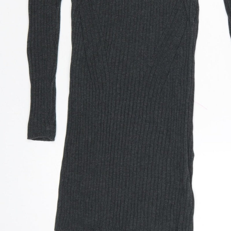 New Look Women Grey Size 10 Rib Knit Midi Jumper Dress