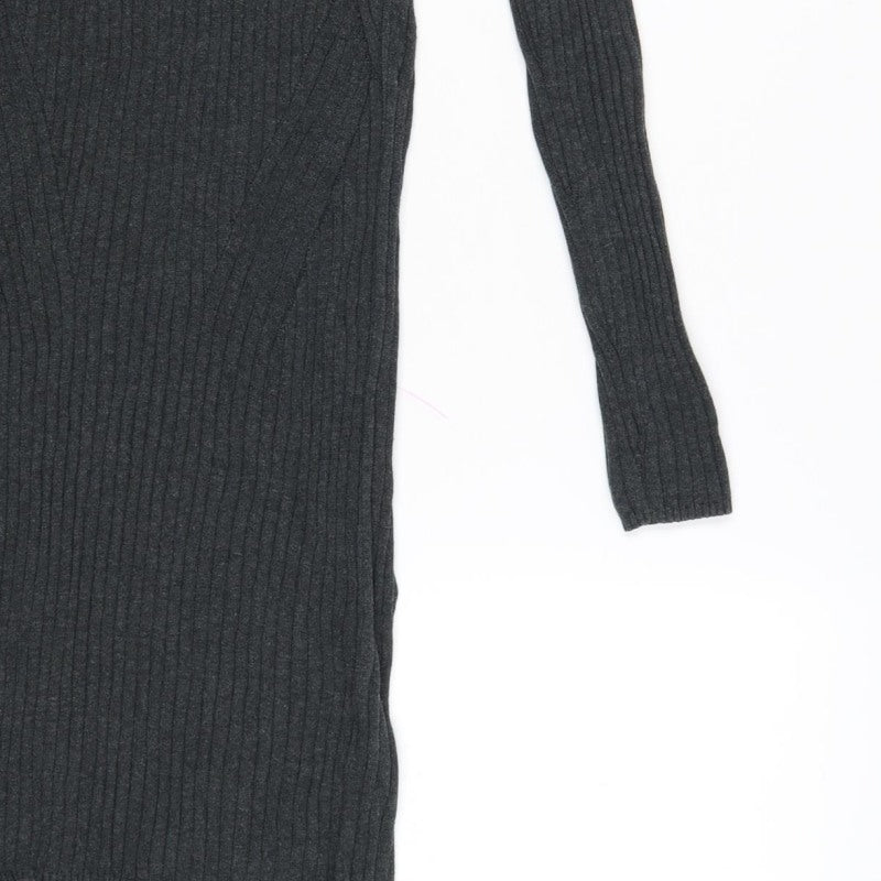 New Look Women Grey Size 10 Rib Knit Midi Jumper Dress
