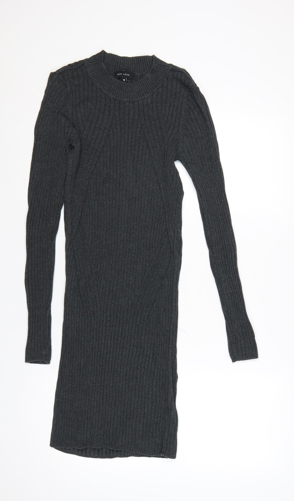 New Look Women Grey Size 10 Rib Knit Midi Jumper Dress