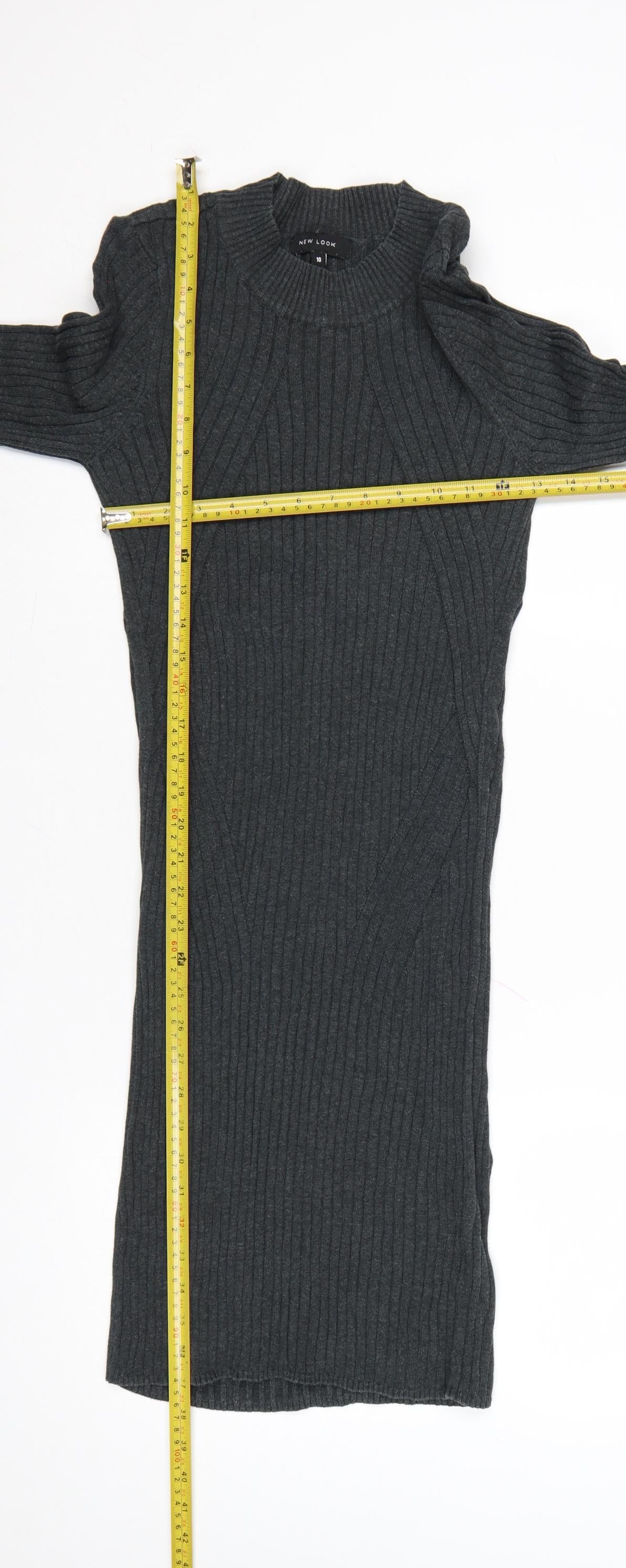 New Look Women Grey Size 10 Rib Knit Midi Jumper Dress