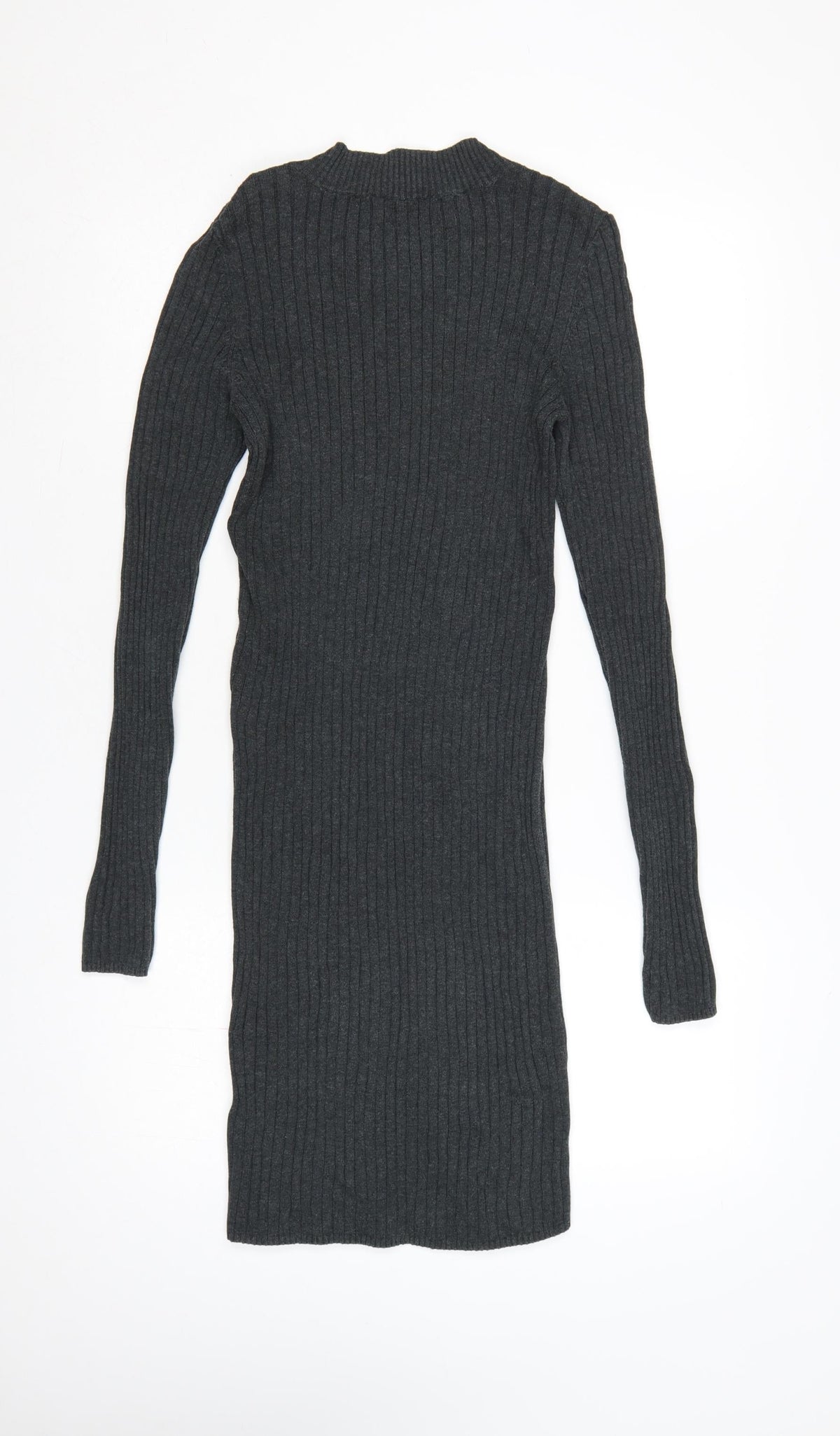 New Look Women Grey Size 10 Rib Knit Midi Jumper Dress