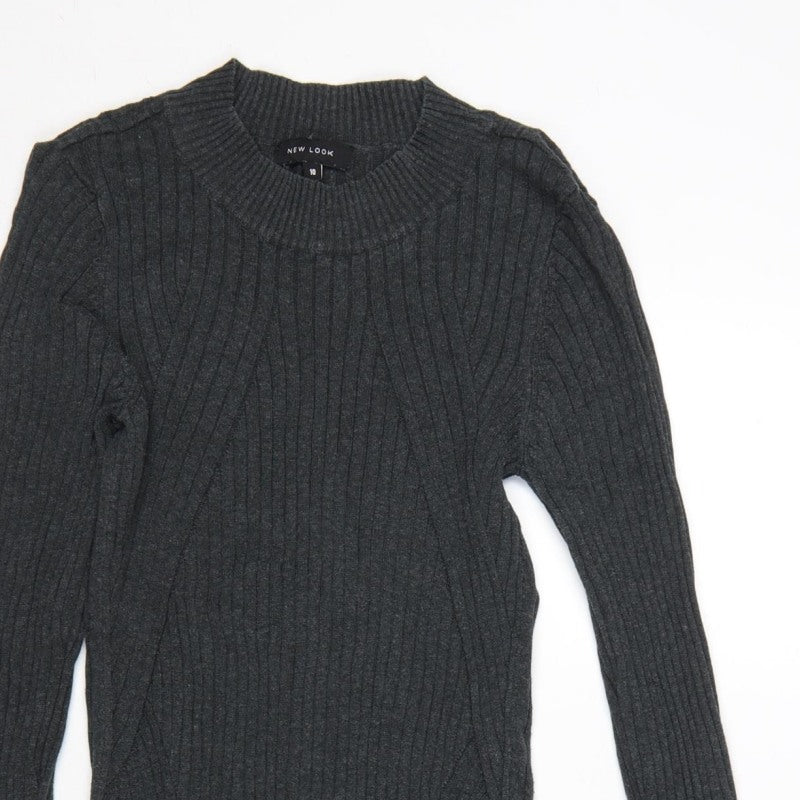 New Look Women Grey Size 10 Rib Knit Midi Jumper Dress