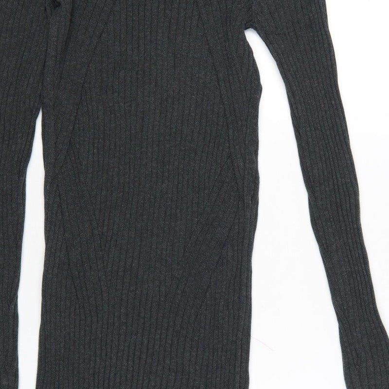 New Look Women Grey Size 10 Rib Knit Midi Jumper Dress
