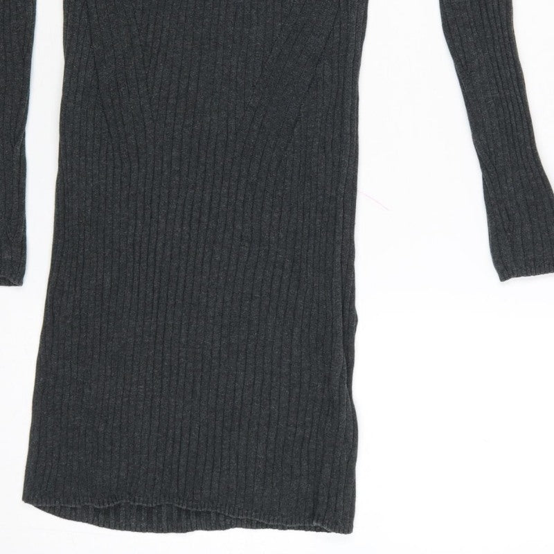 New Look Women Grey Size 10 Rib Knit Midi Jumper Dress
