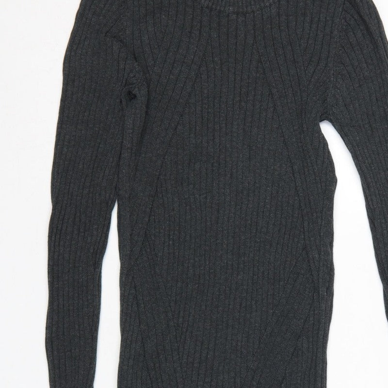 New Look Women Grey Size 10 Rib Knit Midi Jumper Dress