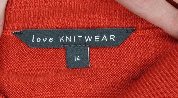 Bonmarché Women Orange UK 14 Roll Neck Geometric Knit Pullover Jumper