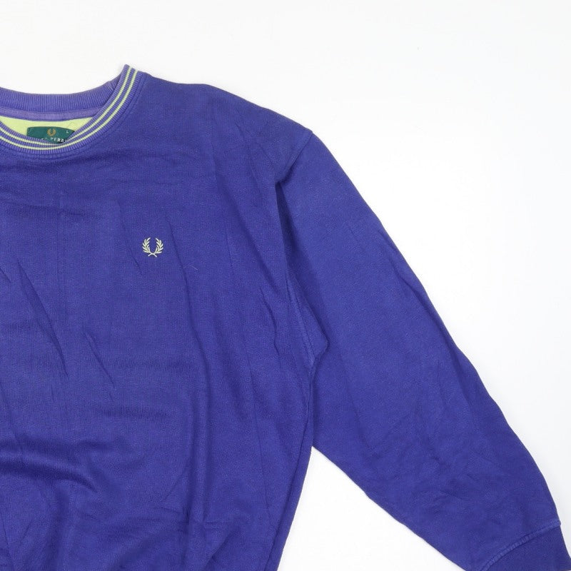 Additional view of Fred Perry Vintage Men’s Blue L Crew Neck Embroidered Logo Sweatshirt