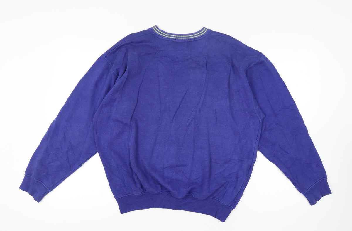 Brand and care label for Fred Perry Vintage Men’s Blue L Crew Neck Embroidered Logo Sweatshirt