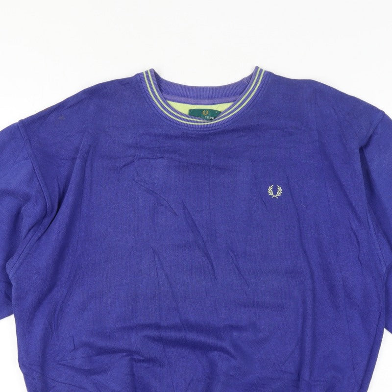Additional view of Fred Perry Vintage Men’s Blue L Crew Neck Embroidered Logo Sweatshirt