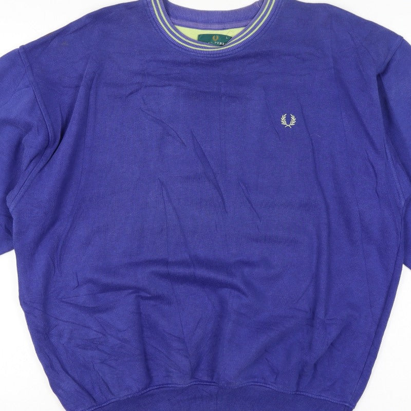 Additional view of Fred Perry Vintage Men’s Blue L Crew Neck Embroidered Logo Sweatshirt