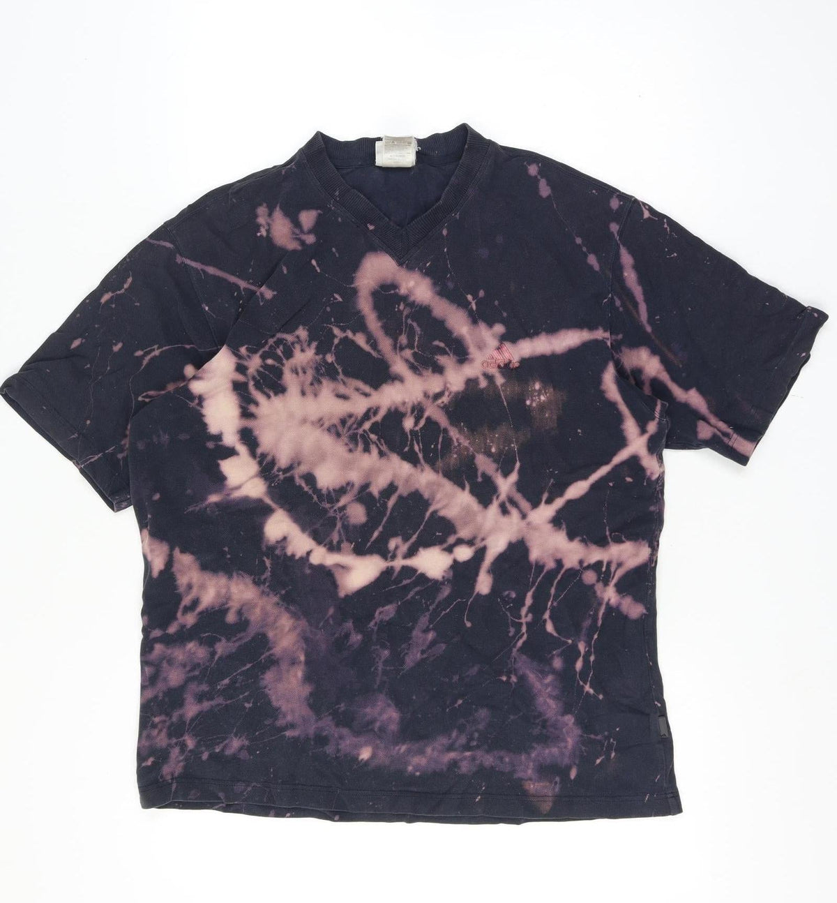 Back view of Adidas Men’s Large Black Bleach Dye V-Neck Short Sleeve T-Shirt