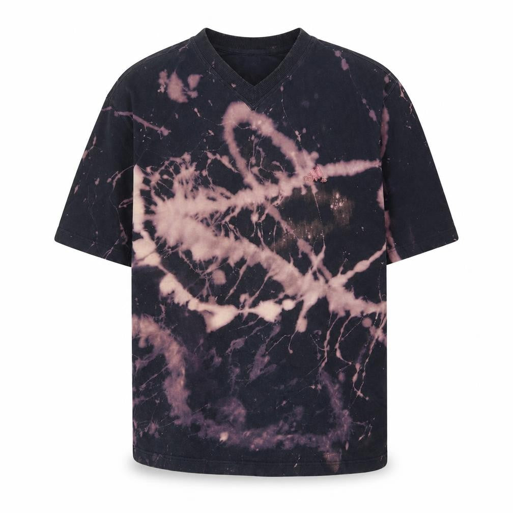 Front view of Adidas Men’s Large Black Bleach Dye V-Neck Short Sleeve T-Shirt