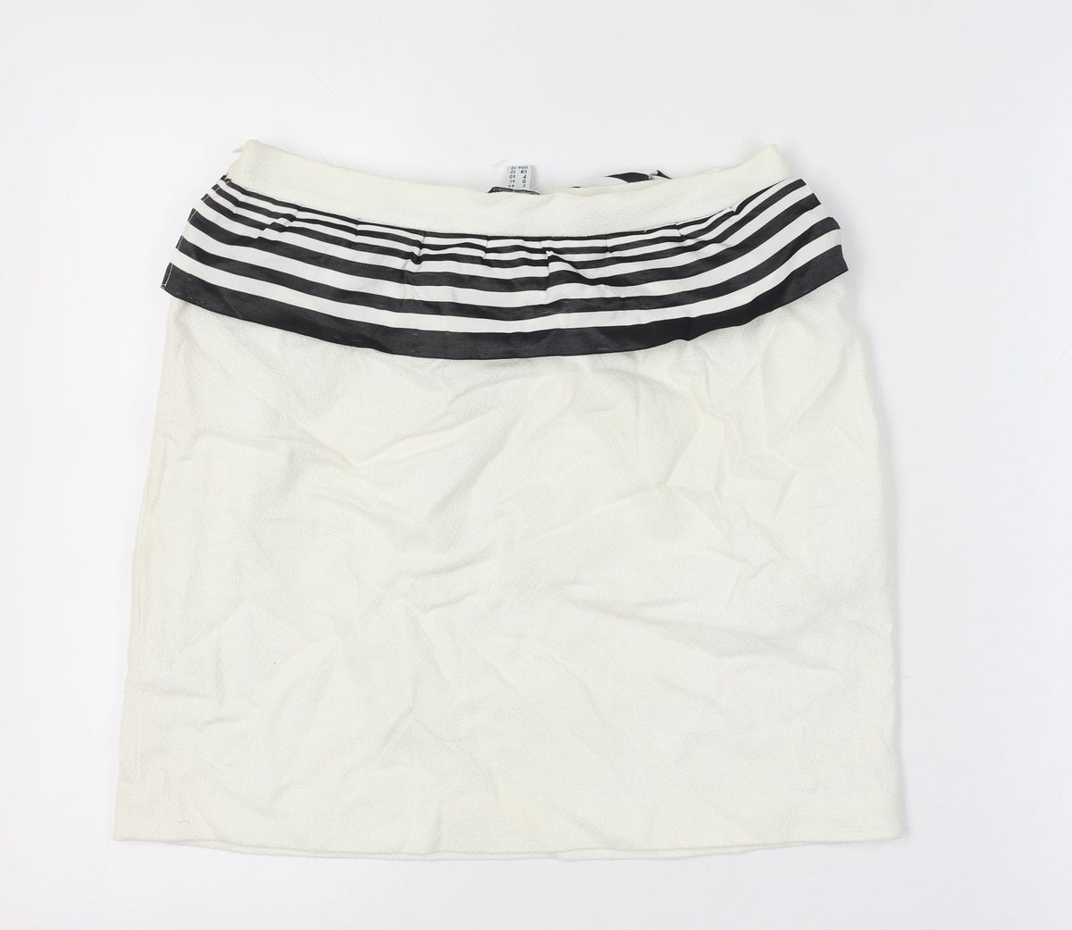 Moschino Cheap & Chic Women Ivory UK 12 Striped Ruffle Pencil Skirt