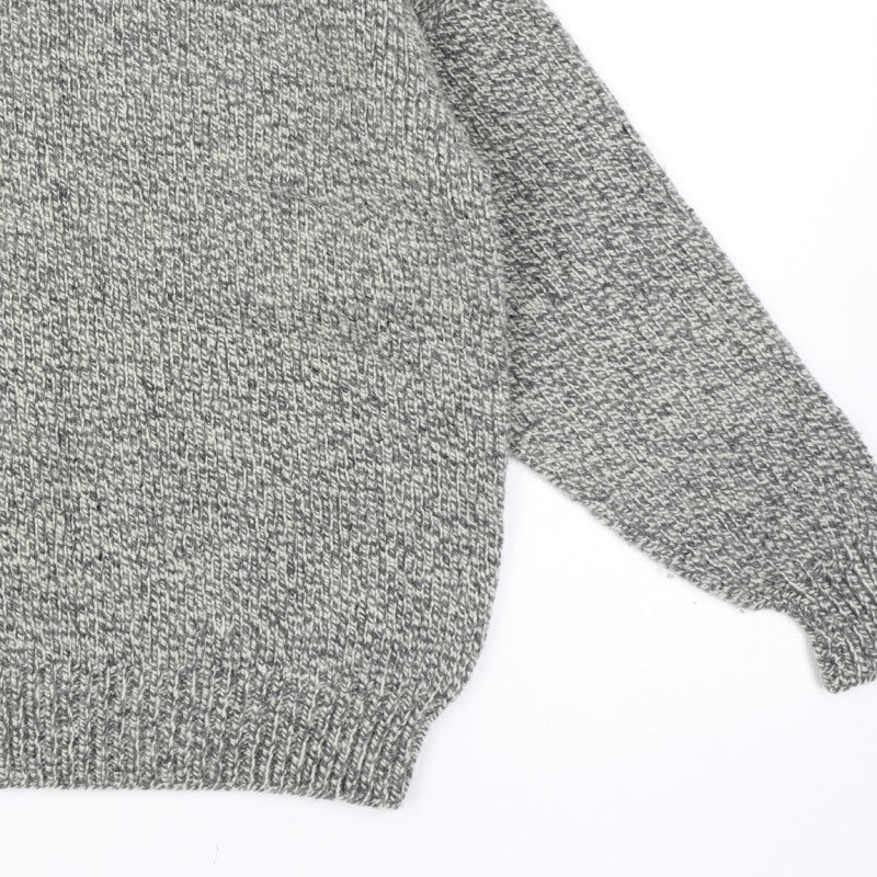 Additional view of men’s grey vintage grandad cable knit crew neck long sleeve jumper