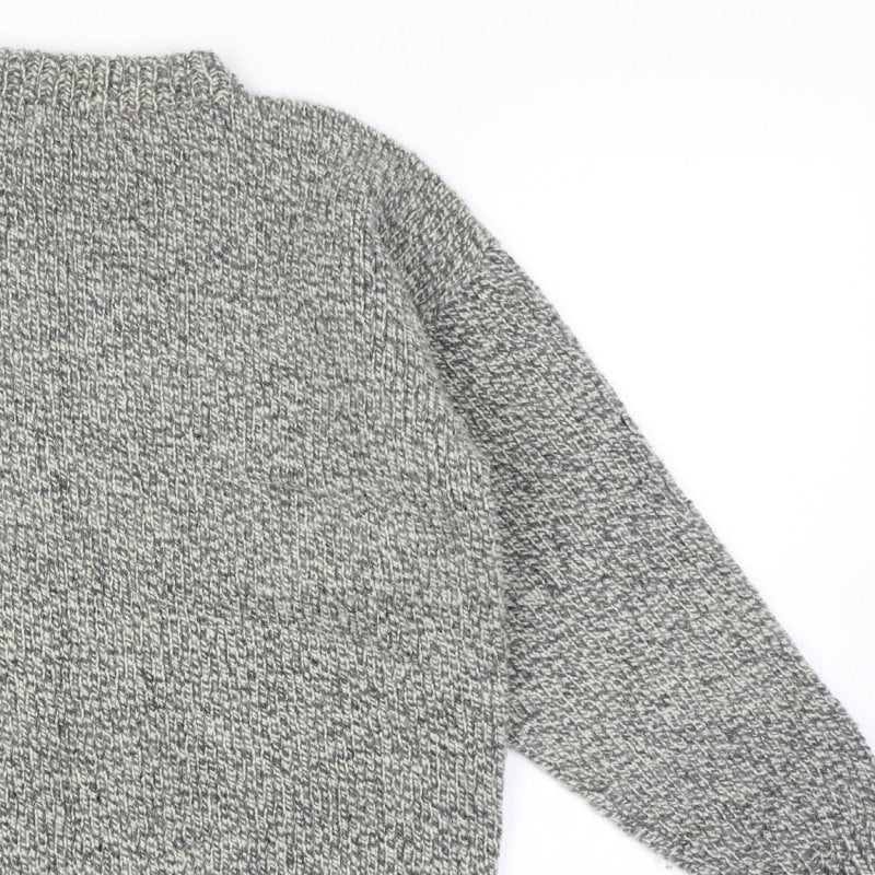Additional view of men’s grey vintage grandad cable knit crew neck long sleeve jumper