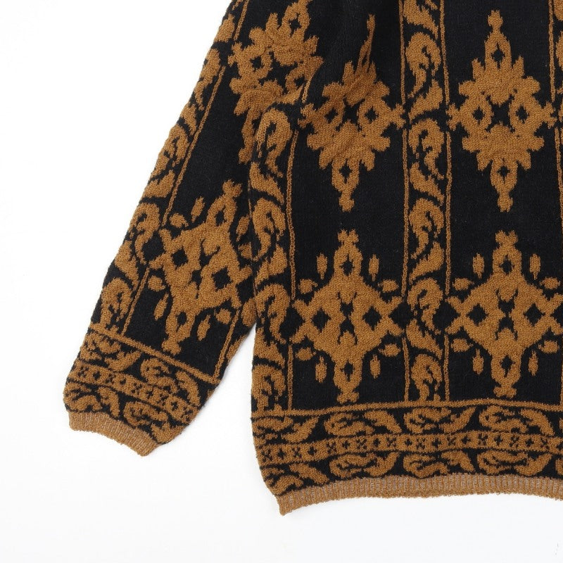 Sen Sation Size 14 Women’s Black Brown Aztec High Neck Knit Jumper