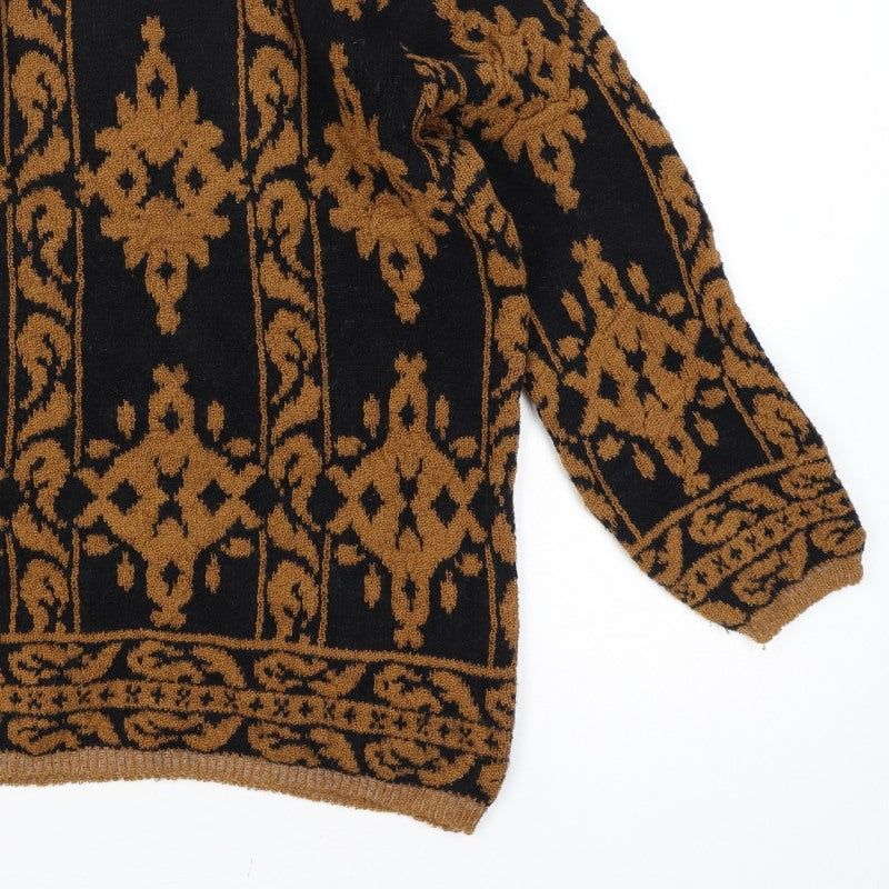 Sen Sation Size 14 Women’s Black Brown Aztec High Neck Knit Jumper