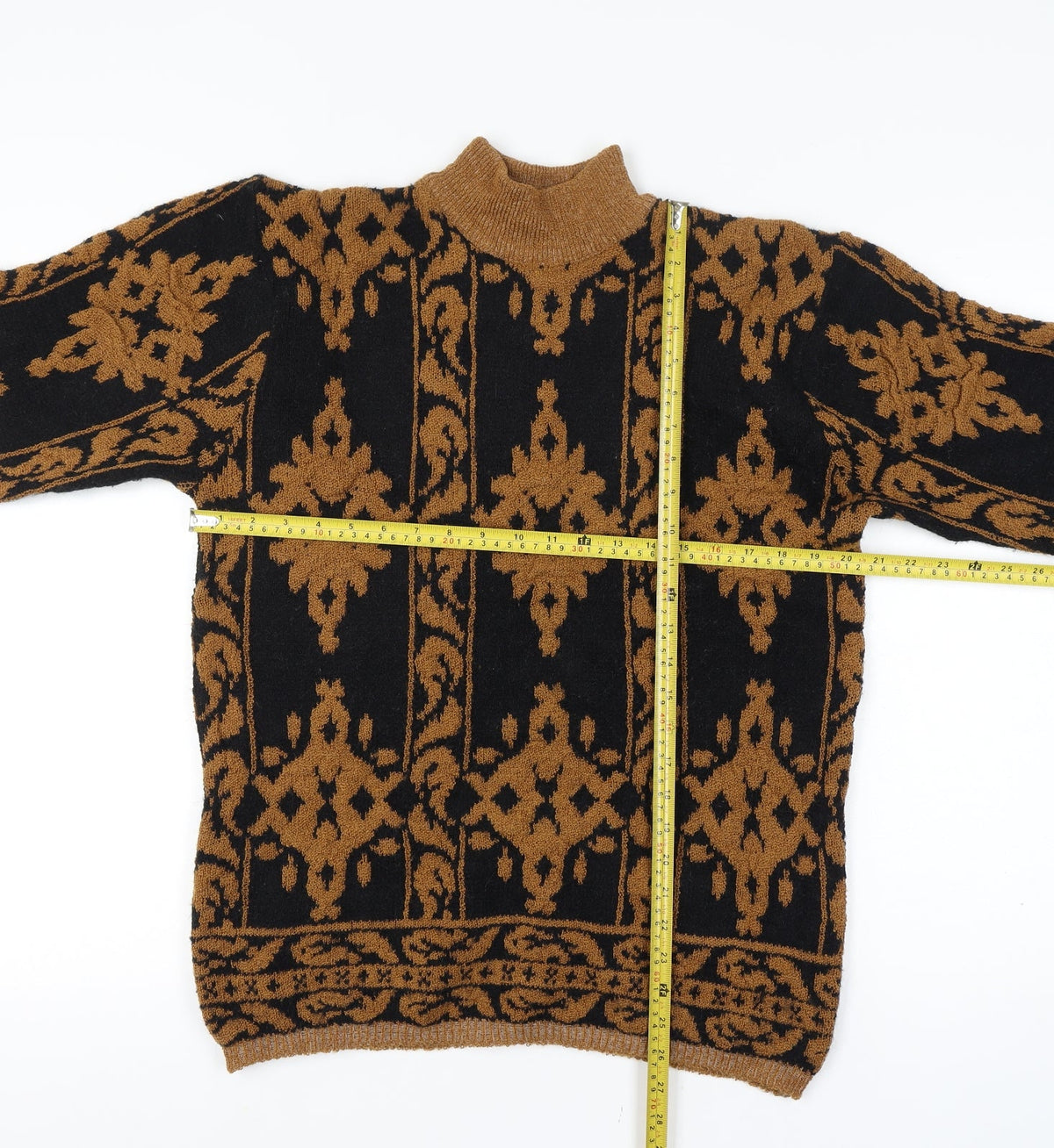 Sen Sation Size 14 Women’s Black Brown Aztec High Neck Knit Jumper