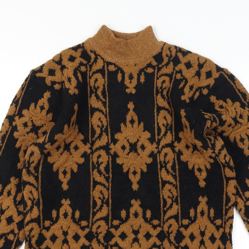 Sen Sation Size 14 Women’s Black Brown Aztec High Neck Knit Jumper