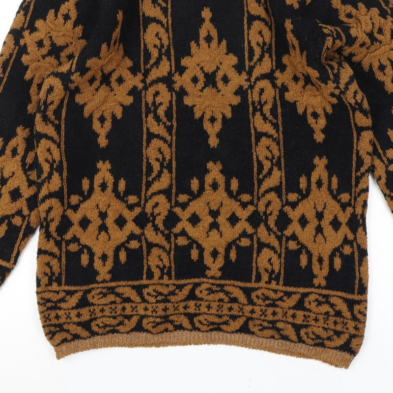 Sen Sation Size 14 Women’s Black Brown Aztec High Neck Knit Jumper