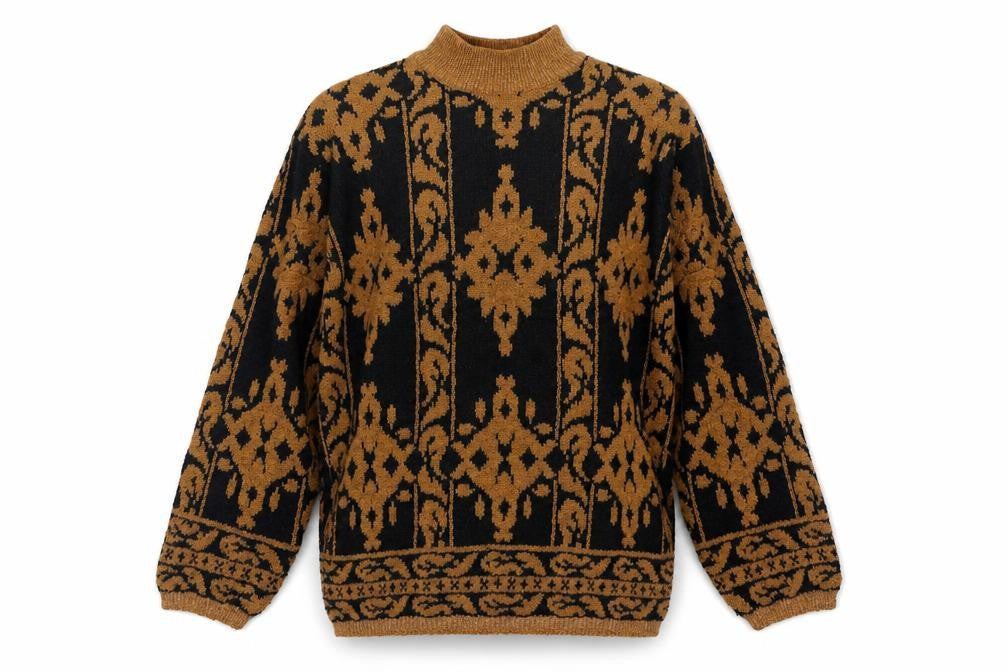 Sen Sation Size 14 Women’s Black Brown Aztec High Neck Knit Jumper