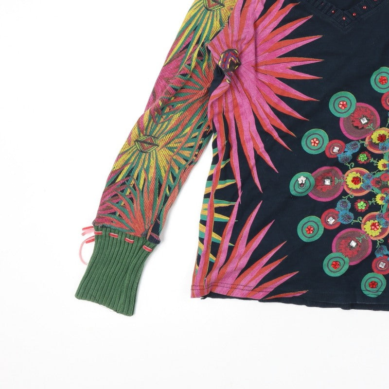 Desigual Women Multicoloured 10-12 Floral V-Neck Long Sleeve Jersey Top